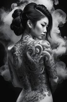 Japanse Tattoo Poster | Japanse Rug Tattoo | Oriental Poster | Zwart Wit Poster | 51x71cm | Wanddecoratie | Muurposter | MT | Geschikt om in te lijsten