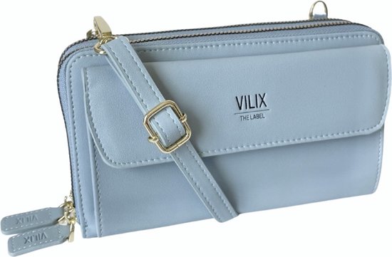 Vilix The Label - Sac Olivia - portefeuille et sac pour téléphone en un - végétalien - compact - Bleu clair