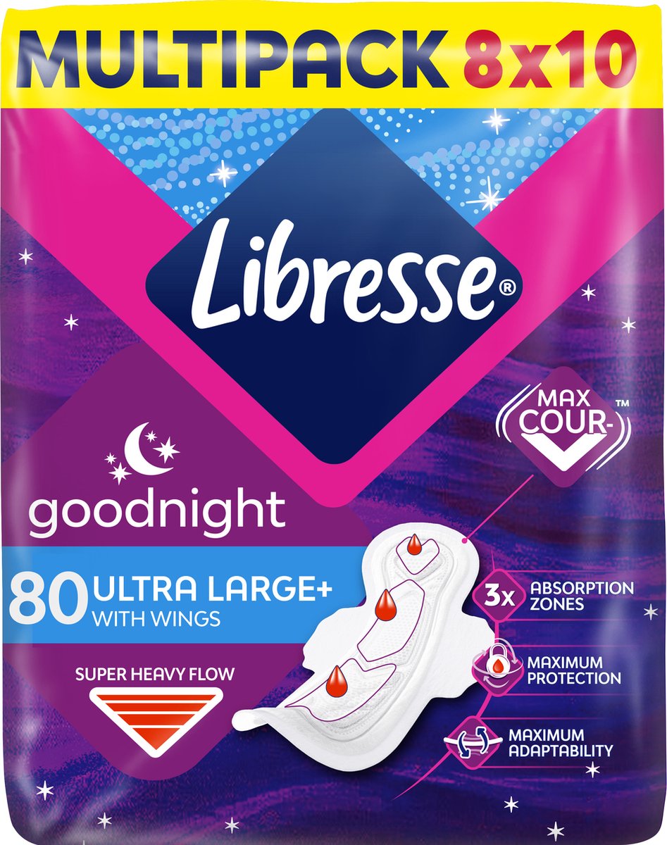 Goedkoopste Libresse Ultra Goodnight Wing maandverband - 8 x 10 - halfjaar voorraad