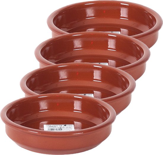 4x Tapas serveerschalen bruin/ terracotta 18 cm - Tapas serveerschalen/borden/ovenschalen