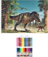 Schetsboek Dinosaurussen liefhebbers A4 50 paginas met 50 viltstiften - Tekenboeken cadeau voor kinderen/jongens