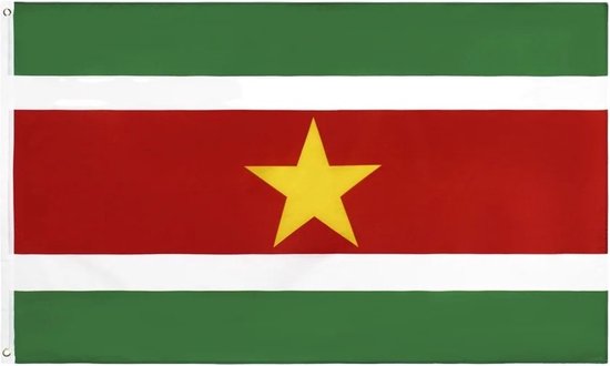 New Age Devi - Surinaamse Vlag - 90x150cm - Sterke Kwaliteit - Incl Bevestigingsringen - Originele Kleuren - Vlaggen - Suriname Flag
