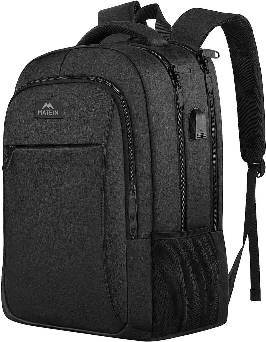 Philippe Sail Zakelijke Laptoprugzak 15,6 Inch Reistas Laptoptas Rugzak met USB-oplaadpoort Waterbestendige Schooltas Dagrugzak voor Schoolwerk College Computer Heren Dames Studenten Tieners Zwart