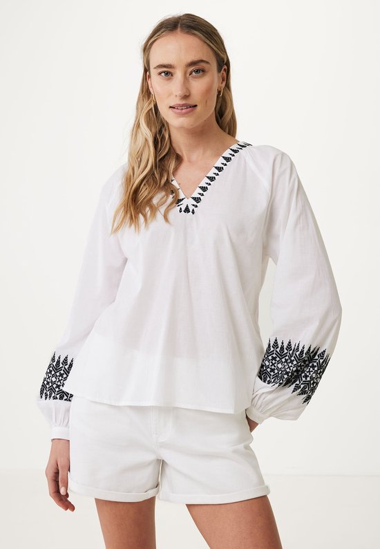 Mexx Lange Mouwen Blouse With Embroidery Dames - Off White
