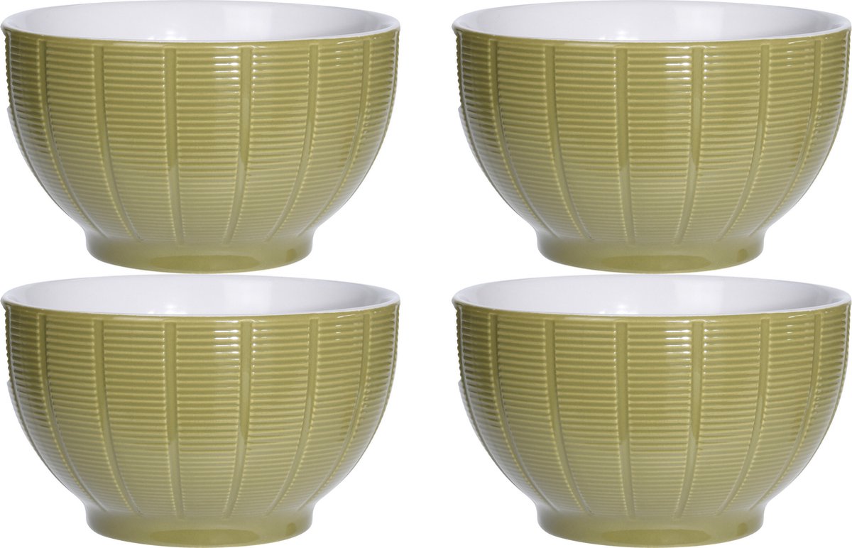 Excellent Houseware Soepkommen/serveer schaaltjes - 4x - Venice - keramiek - D14 x H8 cm - groen