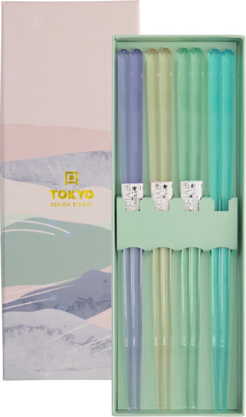 Tokyo Design Studio - Chopsticks Set - Eetstokjes - Cadeau Set - 4 Paar - Acryl Blauw