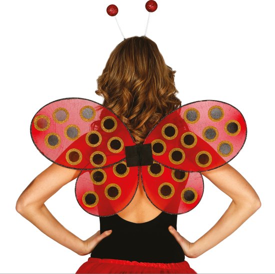Lieveheersbeestje verkleed set - vleugels en diadeem - rood - volwassenen - carnaval verkleed accessoires