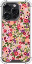 Shockproof hoesje - Geschikt voor iPhone 15 Pro - Floral garden - Extra sterke case - TPU/polycarbonaat - Bloemen - Multi, Transparant