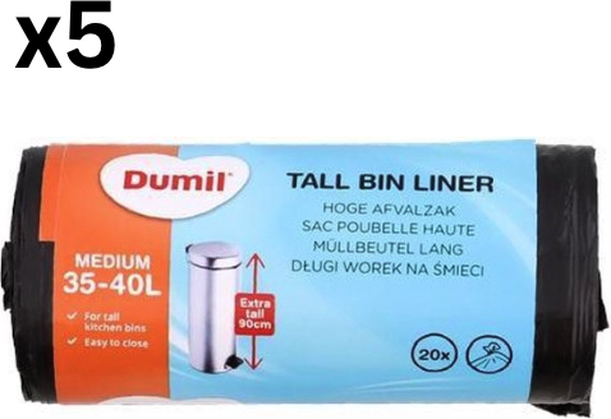 Goedkoopste 5x Afvalzak Hoge Pedaalemmer 35-40 Liter - Ook geschikt voor 30 Liter vuilnisbakken