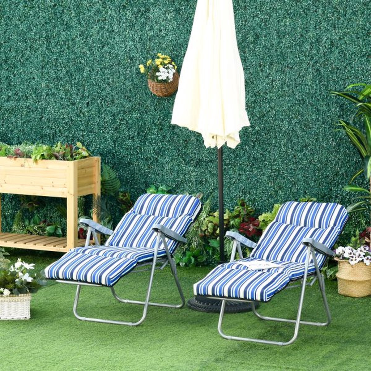 Lankstoel Sun Lounger Garden Leggtuin Furniture 2er Set met kussenkussenkuiple verstelbare rugleunstaal+polyester blauw 60 x 75 x 65-102 cm