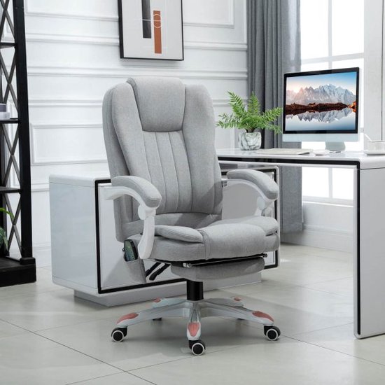 Massage fauteuil, bureaustoel, gamingstoel, polyester, schuim, nylon, grijs, 55,5 x 56,5 x 107-115 cm