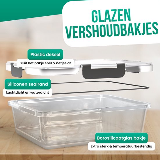 Avalo Boîtes de conservation Glas - Récipients de Prep de repas - Récipients de congélation - Avec couvercle - 5 pièces 1060 ml