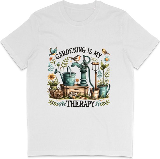 Leuk Dames T Shirt - Tuinieren Is Mijn Therapie - Wit - 3XL