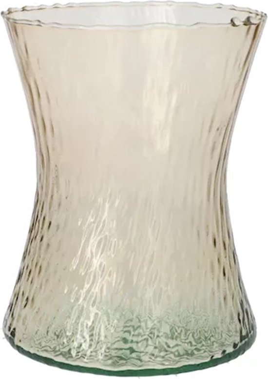 Bloemenvaas Dion - beige transparant glas - D16 x H20 cm - decoratieve vaas - bloemen/takken