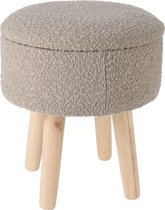 H&S Collection Opbergkruk - hout - teddy stof - taupe - D29 x H34 cm - opbergpoef