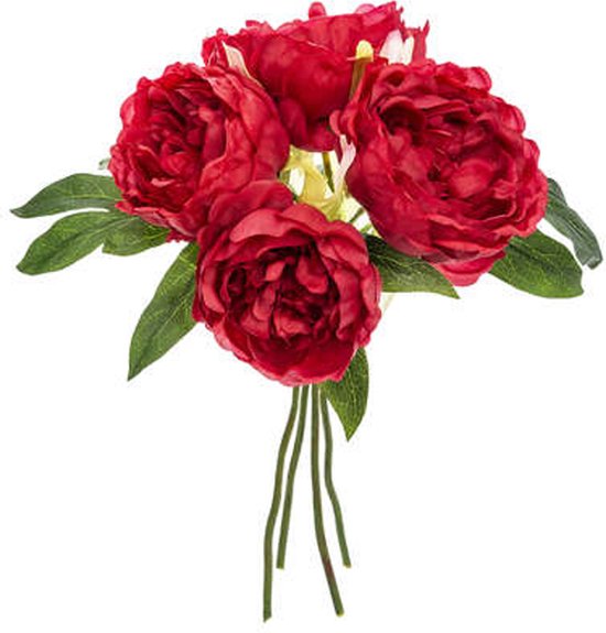 Atmosphera bouquet de pivoines fleurs artificielles - rouge - hauteur 30 cm - fleurs rouges