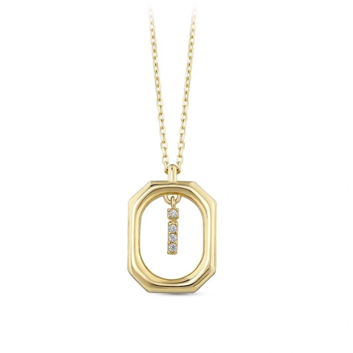 Goud Hanger Letter I met Ketting Zirkonia 14 karaats