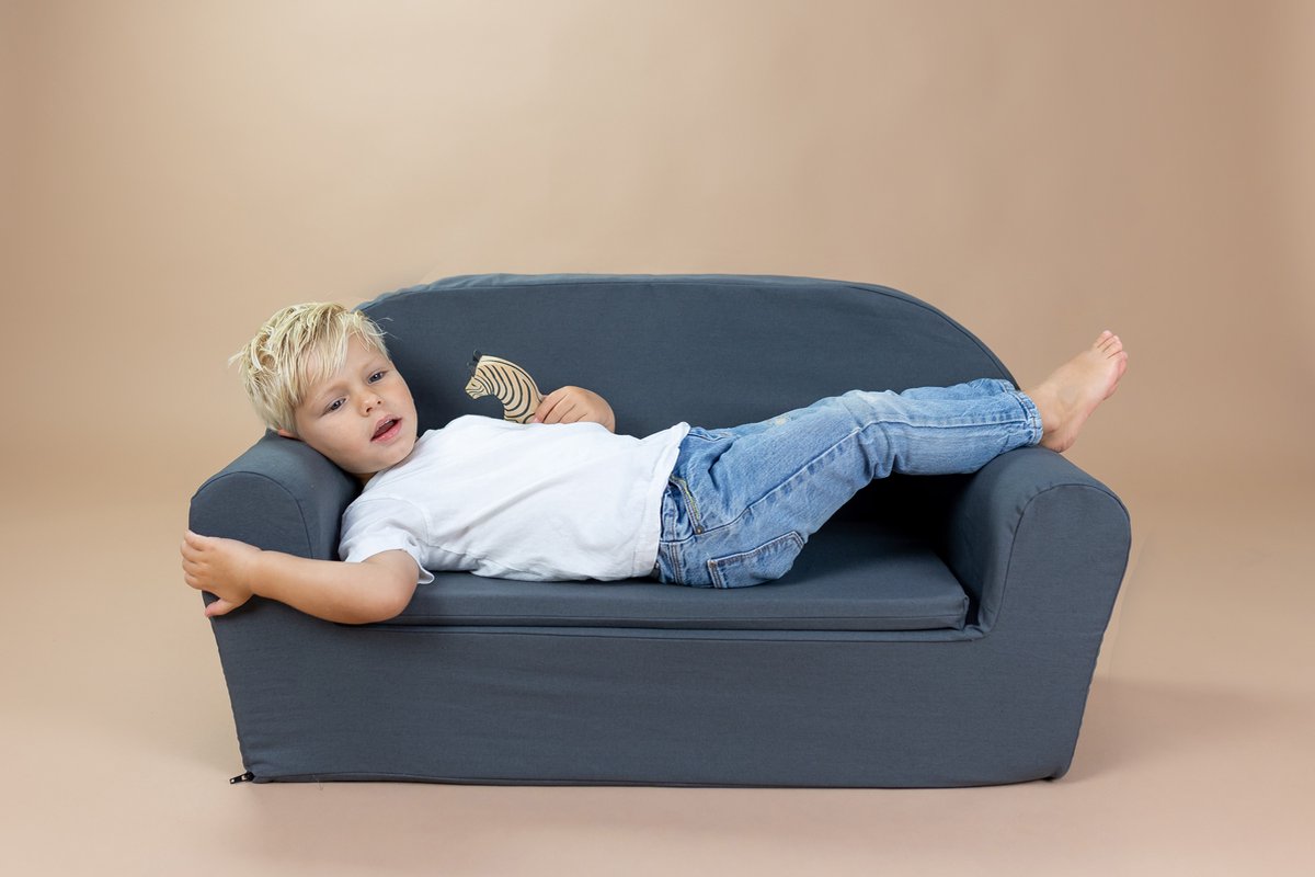 Kinderbankje - KidZ ImpulZ - Peuterbankje - Kinderbank - Kinderzetel - Kindersofa - 0 tot 5 jaar - Voor 2 kindjes - Antracietgrijs