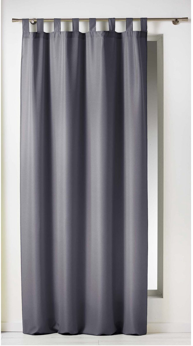 Gordijnen-Kant en klaar- met ophanglus 140x260cm uni polyester donker grijs
