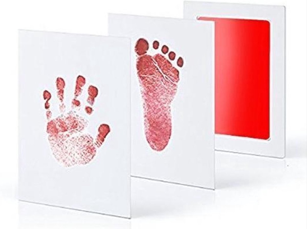 Goedkoopste CHPN - Baby Voet- en Handafdruk Inktset - Rood - Incl. 2 witte kaartjes - 1 setje - Voetafdruk baby - Handafdruk - Kraamcadeau - Geboorte - Moederdag - Vaderdag