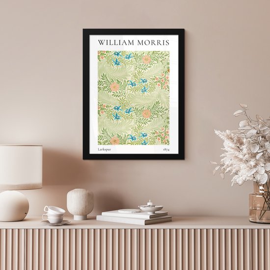 Poster in lijst - Fotolijst 30x40 cm - Posters - William Morris - Larkspur - Abstract - Natuur - Posterlijst zwart - Decoratie - Wanddecoratie woonkamer - Muurdecoratie slaapkamer