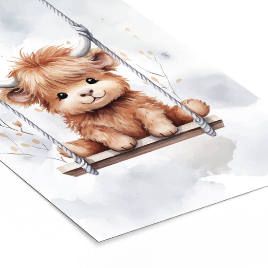 Poster in lijst - Fotolijst 80x120 cm - Posters - Schotse hooglander - Dier - Kinderen - Babykamer - Kinderkamer - Posterlijst zwart - Kamer decoratie - Wanddecoratie kinderkamer - Muurdecoratie babykamer