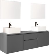 Hangend badkamermeubel met dubbele wastafel en spiegels - Grijs - 150 cm - JIMENA II L 150 cm x H 46 cm x D 50 cm