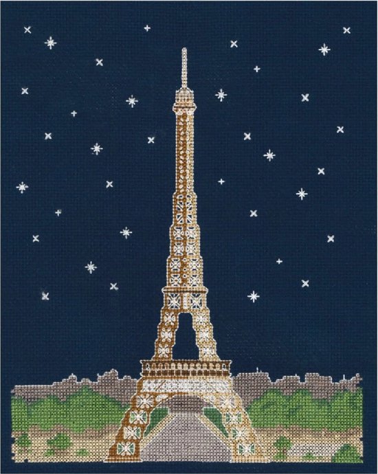 DMC Kruissteekset "Paris by night" licht op in het donker, telpatroon, 20x25cm