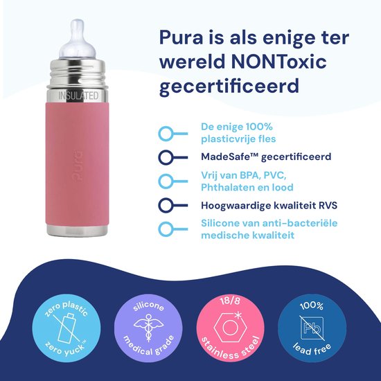 Pura Thermos Speenfles 260 ml - Thermoskan - Thermosfles - Plasticvrij - Met Isolatiewand - Voorkomt Maagkrampen - Inclusief Siliconen Speen, Reisdop en Sleeve - Roze van Merkloos — afbeelding 3