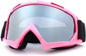 Skibril - Snowboardbril - Crossbril - Roze - Zilver Spiegel
