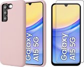 Hoesje geschikt voor Samsung Galaxy A15 - Screenprotector Glas - Mat Back Case Roze