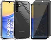 Hoesje geschikt voor Samsung Galaxy A15 - 2x Privacy Screenprotector Volledig Dekkend Glas - Shockproof Transparant