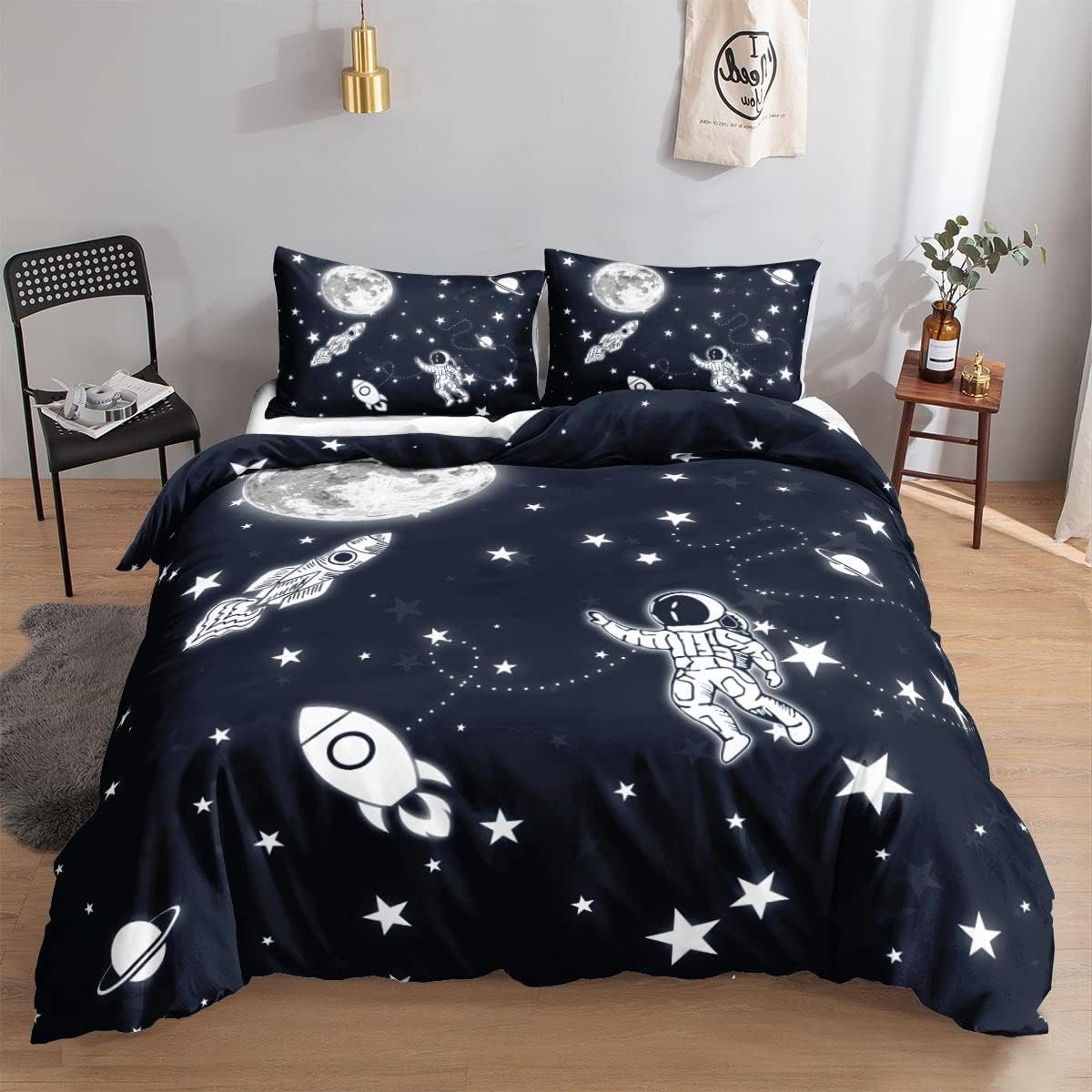 Timiany Kids Beddengoed Set zonnestelsel Planeet Jongens Tieners Dekbedovertrekken Met Rits 135x200cm 80x80cm Planeten & Sterren Microvezel Dekbedovertrek (Universum-G, 200x200 50x75