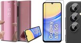 Hoesje geschikt voor Samsung Galaxy A15 - Screenprotector Glas & Camera - Spiegel Book Case Rosegoud
