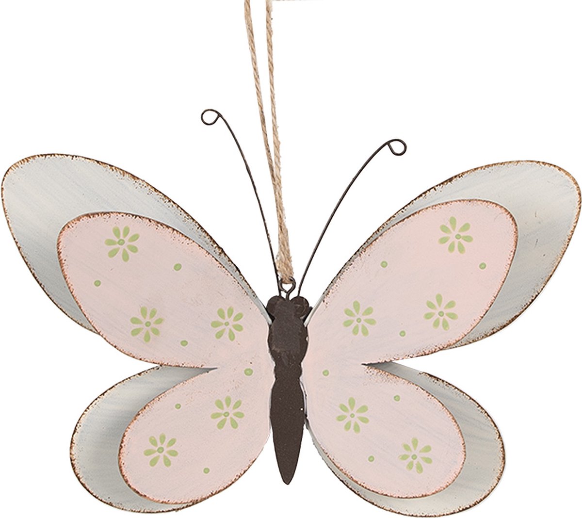 Clayre & Eef Decoratie Hanger Vlinder 16 cm Roze Metaal