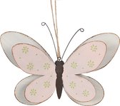 Clayre & Eef Decoratie Hanger Vlinder 16 cm Roze IJzer