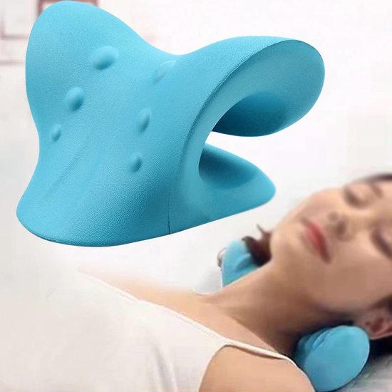 Foto: Nekstretcher neck releaser nekmassage apparaat nek stretcher traagschuim voor nek en rugklachten blauw louzir