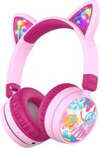iClever - BTH21 - draadloze junior koptelefoon - cat ears - volumebegrenzing - RGB led lights - microfoon - lange batterijduur (roze)