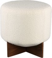 PTMD Vanna Cream poly round pouf wooden cross base
