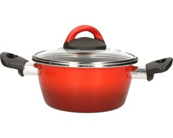 Magefesa kookpan Cuenca - rvs - met glazen deksel - rood - Dia 16 cm - 1 liter inhoud