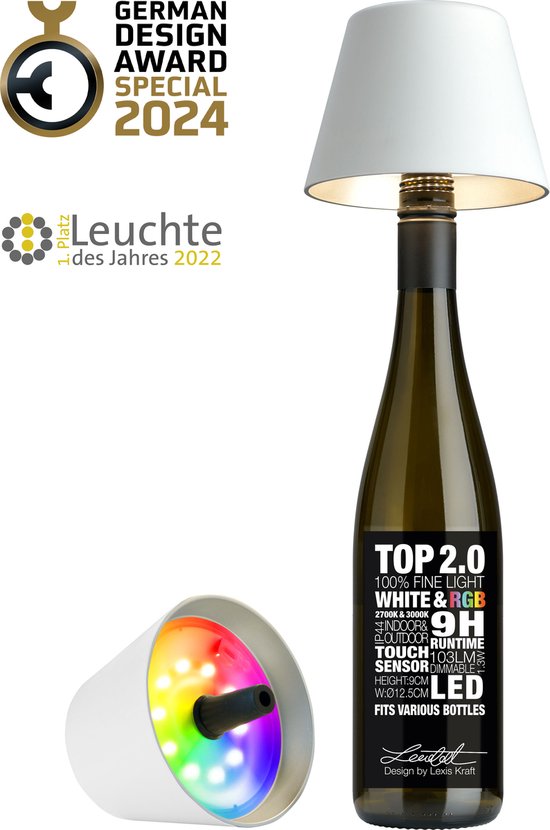 Sompex Flessenlamp " TOP " met houdbare kurk| Led| Wit - oplaadbaar - indoor - outdoor -  acculamp