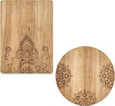2x Rechthoekige/ronde houten snijplanken met mandala print 27/40 cm - Zeller - Keukenbenodigdheden - Kookbenodigdheden - Snijplanken/serveerplanken - Houten serveerborden - Snijplanken van hout