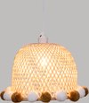 Atmosphera Kids kinderlamp/Hanglamp bamboe met pompons - Ø28xH20cm