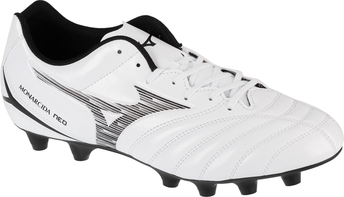 Mizuno Monarcida Neo III Select MD voetbalschoenen voor mannen, wit, maat 42, synthetisch leder, kurken noppen.