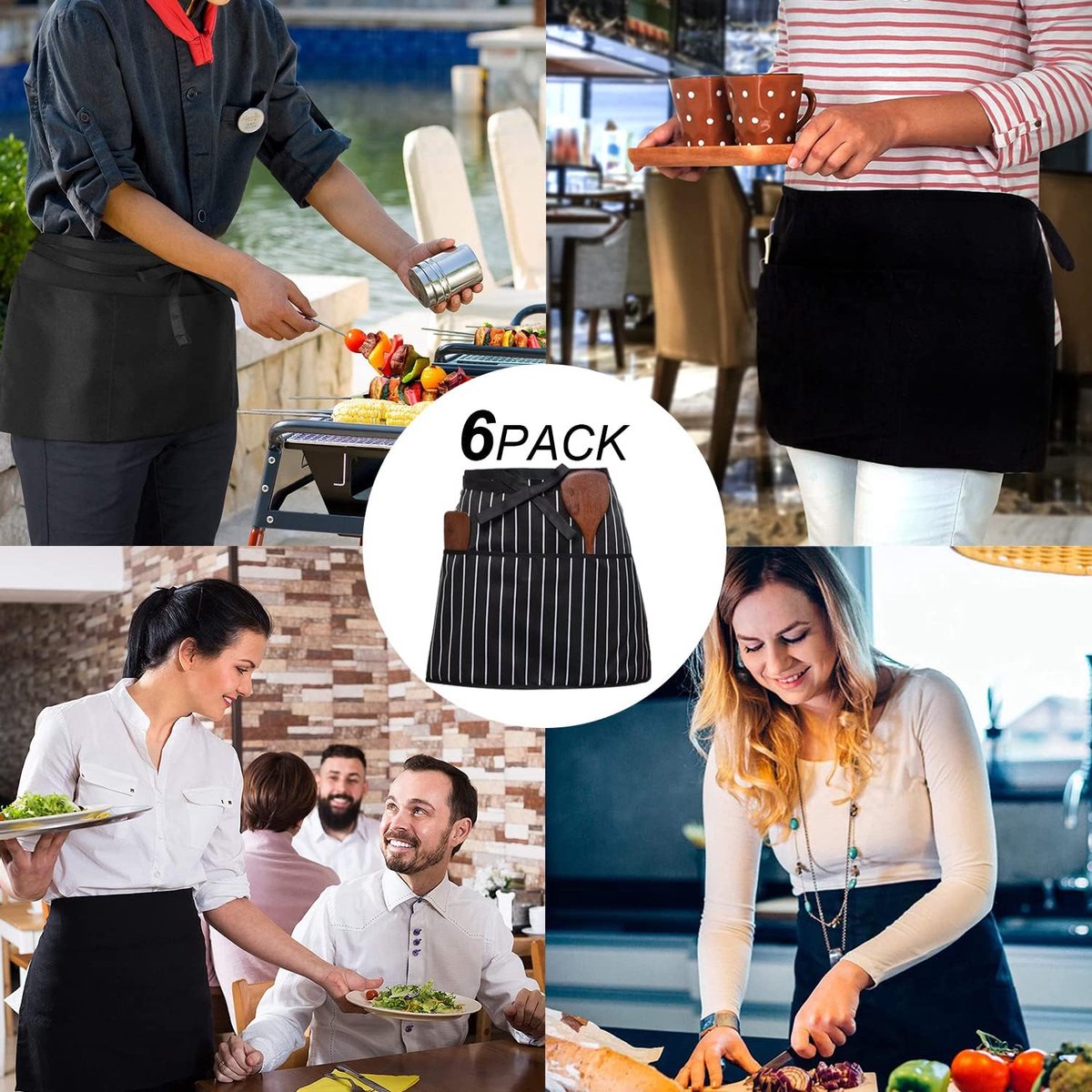 Keuken verstelbare schort Halve lengte schort, vrouwelijke halve lengte verstelbare maat schort, westers restaurant, hotel chef-kok, ober Zachte koksschort (Color : Black