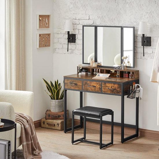 VASAGLE kaptafel Dressing Table met 3-delige klapspiegel, Haardroger