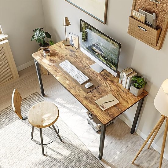 IBF Zwart bureau, modern computerbureau voor thuiskantoor, industriële eenvoudige pc gaming schrijven studiebureau in slaapkamer, houten metalen laptop werkstation uitvoerend werk computertafel, zwart