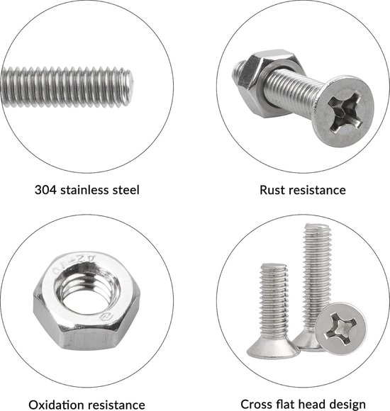 Generic M3 M4 M5 M6 Volledige draadstang Volledig metrische draad Staven Schroeven 304 roestvrij stalen boutbout Lengte 20 mm 60 mm 150 mm 200 mm 500 mm(190mm (2Pcs),M6