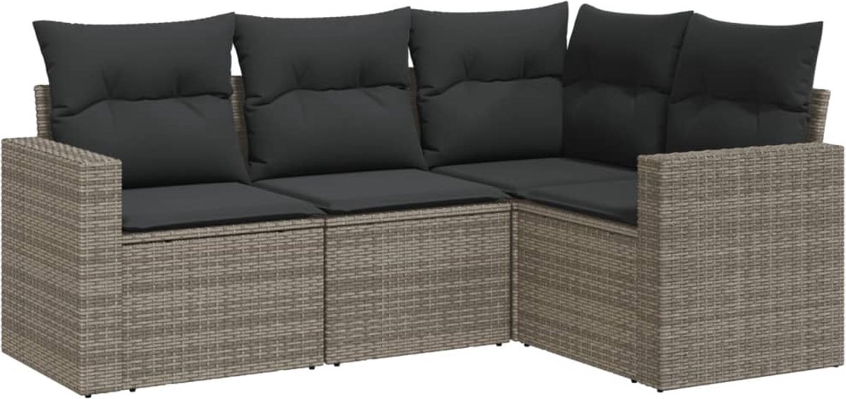 vidaXL 4-delige - Loungeset - met - kussens - poly - rattan - grijs