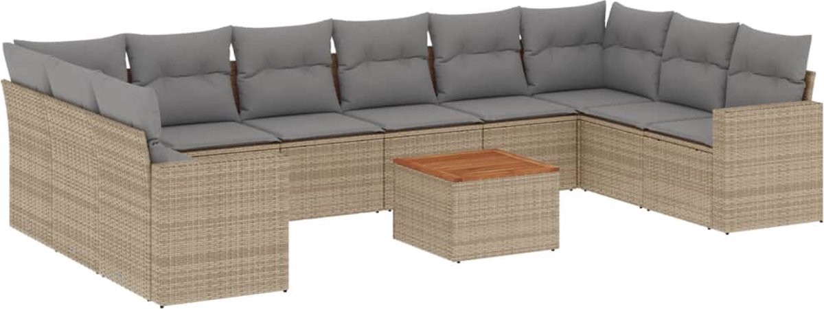 vidaXL 11-delige - Tuinset - met - kussens - poly - rattan - beige